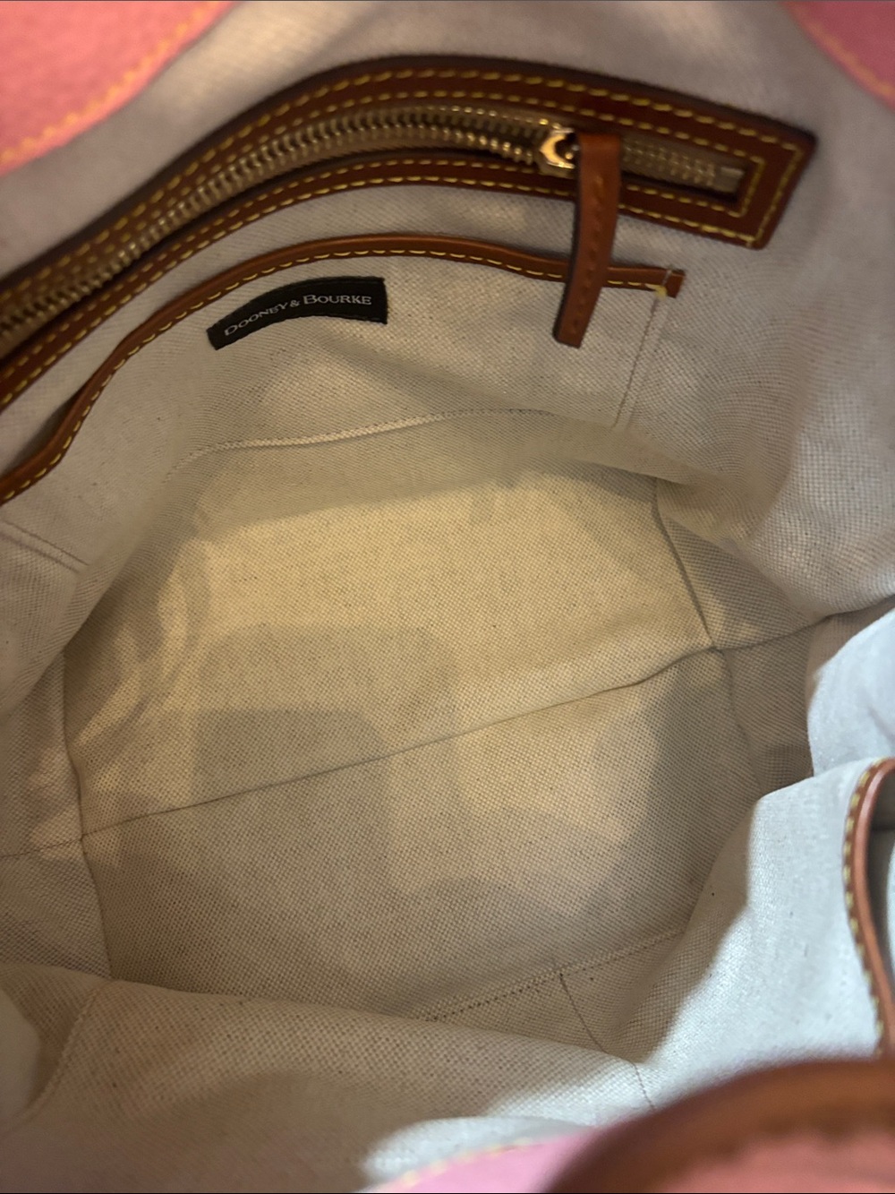 Authentic Dooney & Bourke Pink Pebble Leather Drawstring Bucket Bag with Brown - Picture 5 of 5